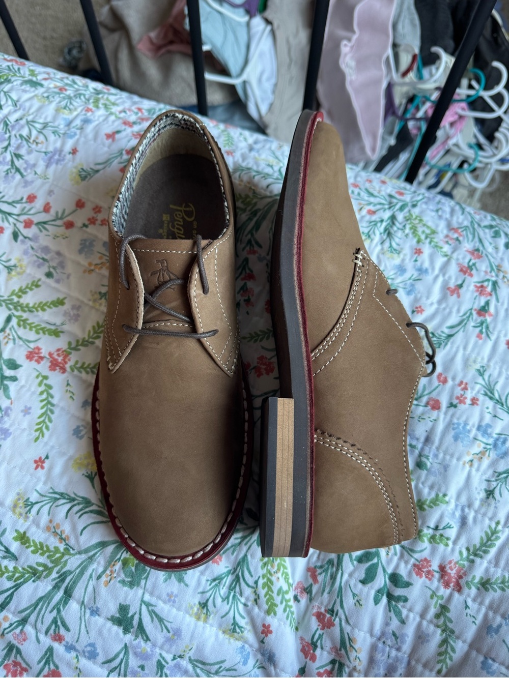 Original Penguin Tan Lace-Up Derby Shoes with Red-Welt Detail